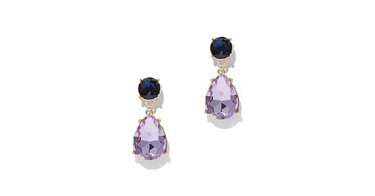 Gold-Tone and Faux Stone Double Drop Earrings - Lavender