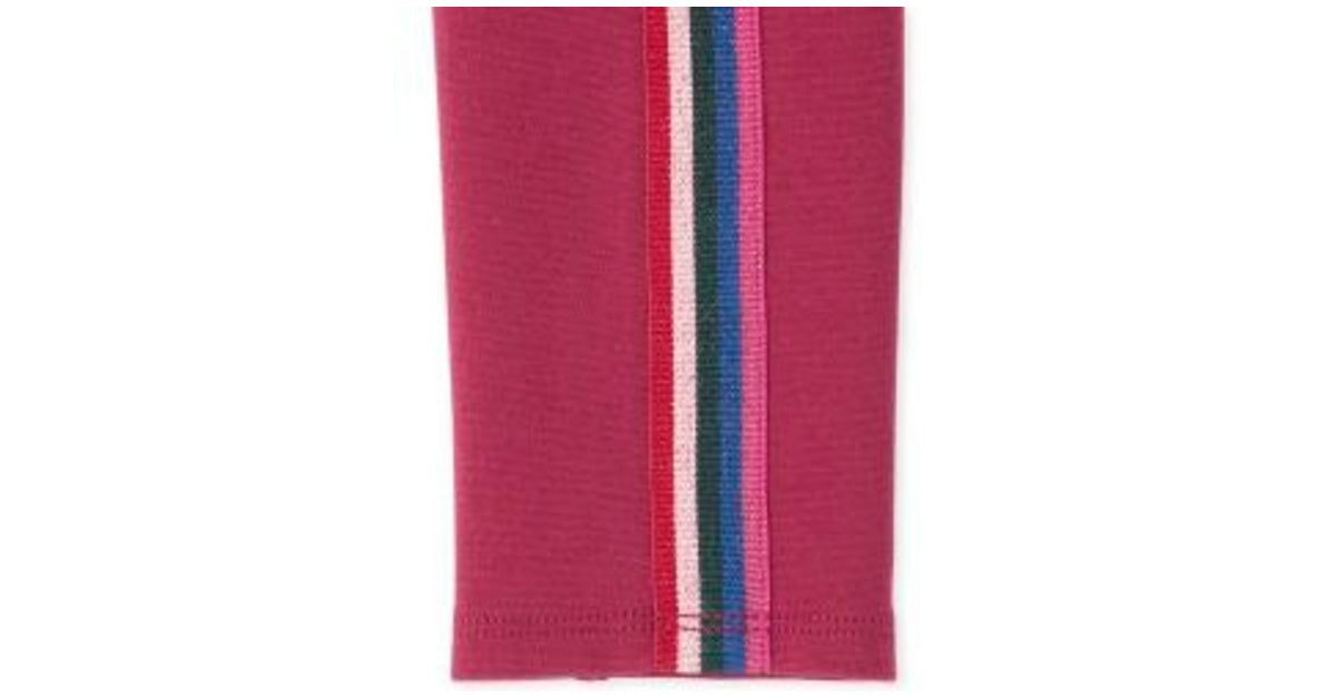 Girls Rainbow Side Stripe Zip Ponte Knit Pull On Jeggings - Raspberry