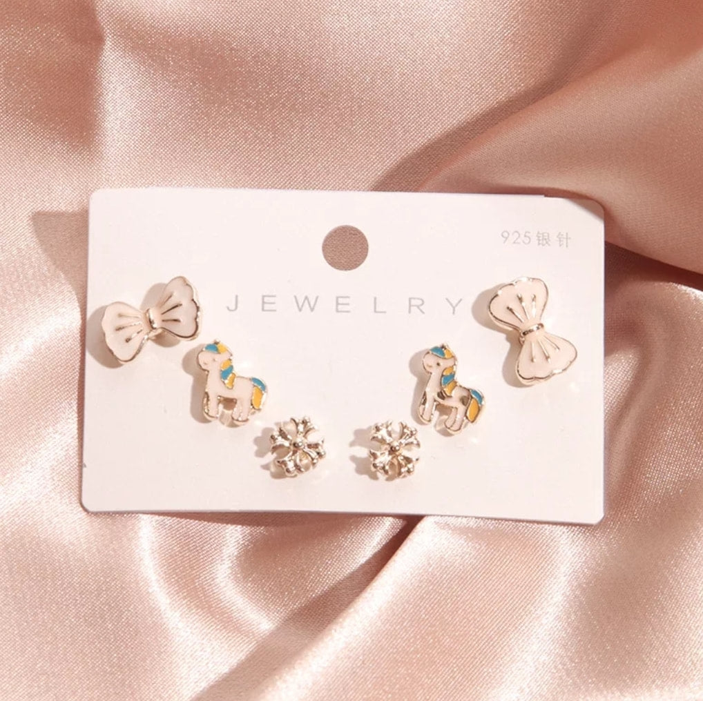6-Pc Fashion Studs Earrings Set - Lamb & Bow