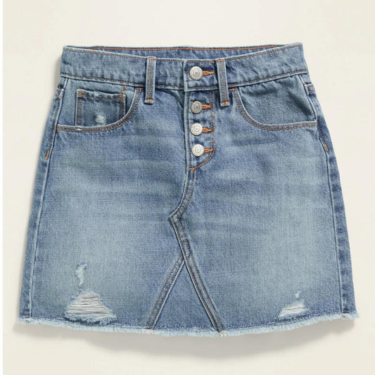 Girls High-Waisted Cutoff Jean Skirt