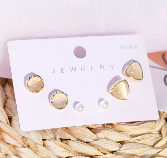 6-Pc Fashion Studs Earrings Set - Triangle Pearls
