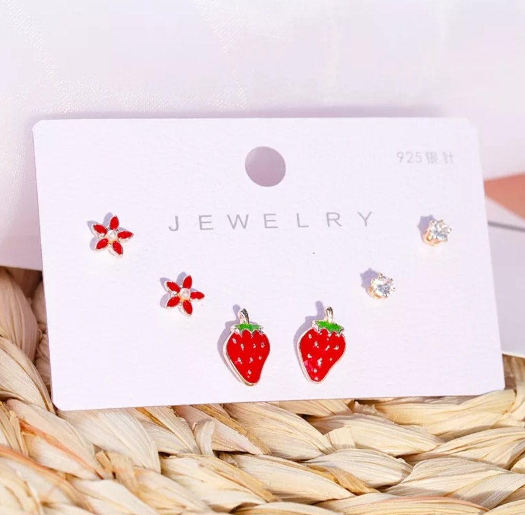 6-Pc Fashion Studs Earrings Set - Strawberries