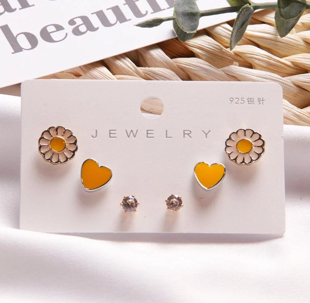 6-Pc Fashion Studs Earrings Set - Lotus & Heart