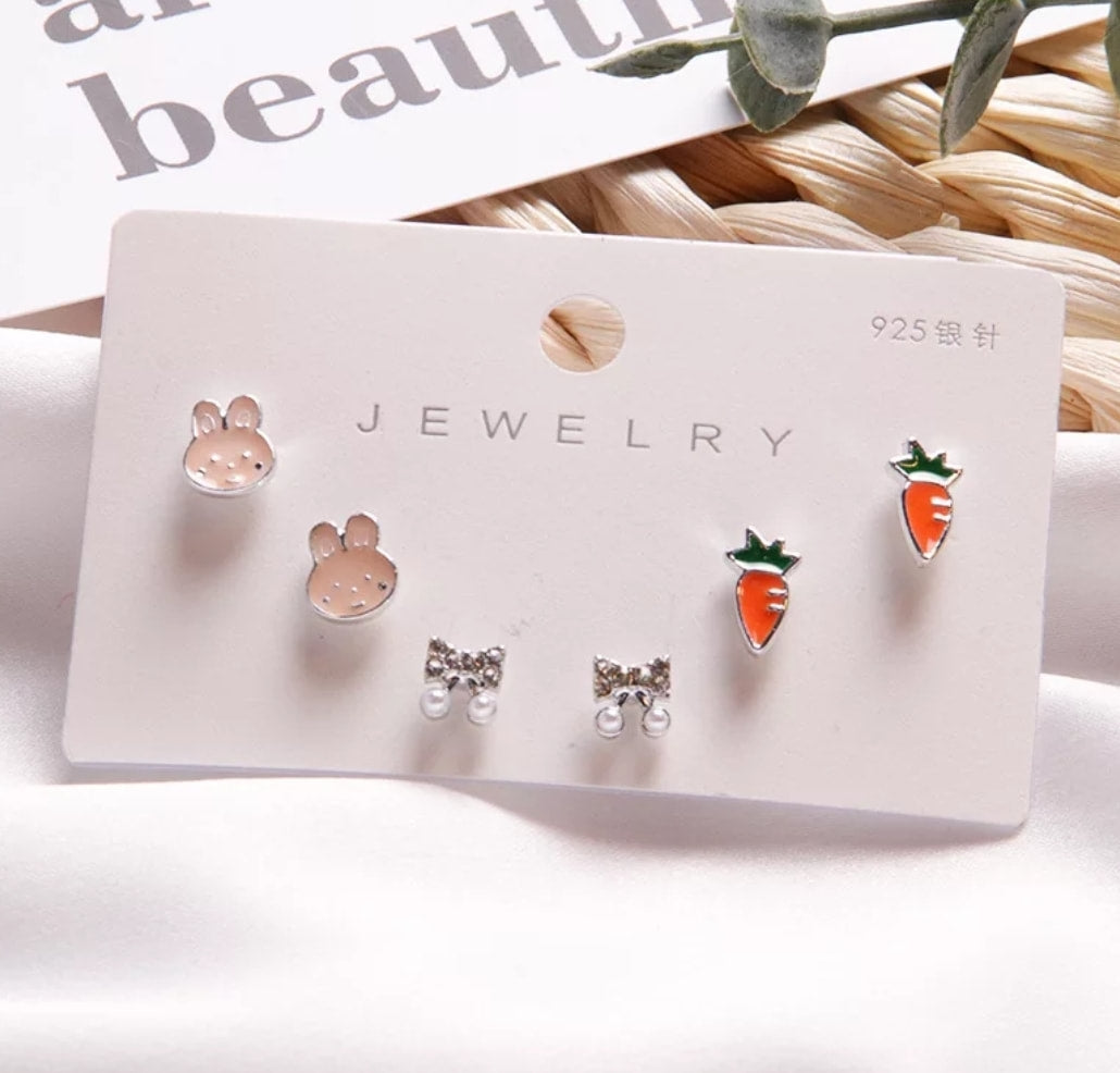 6-Pc Fashion Studs Earrings Set - Carrot & Bear