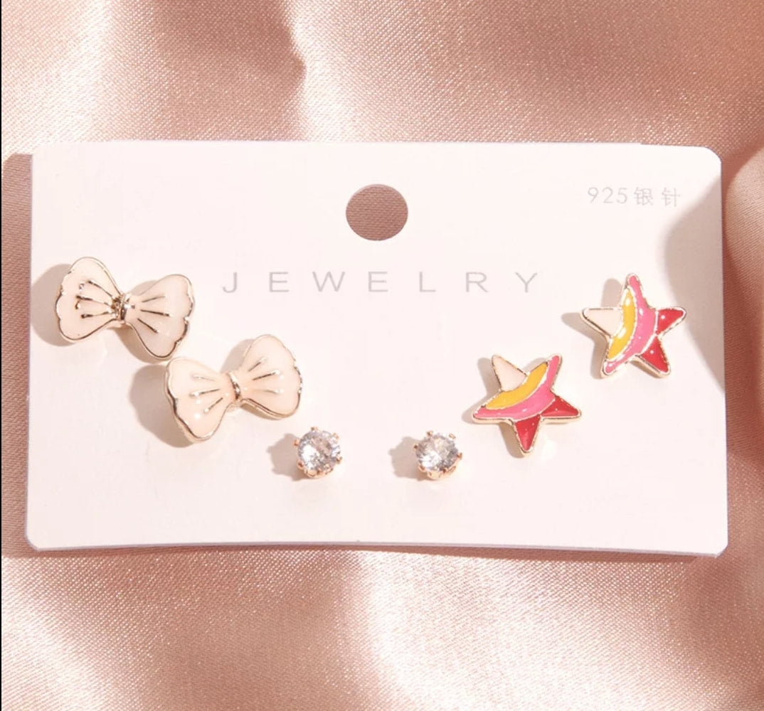 6-Pc Fashion Studs Earrings Set - Bow & Star