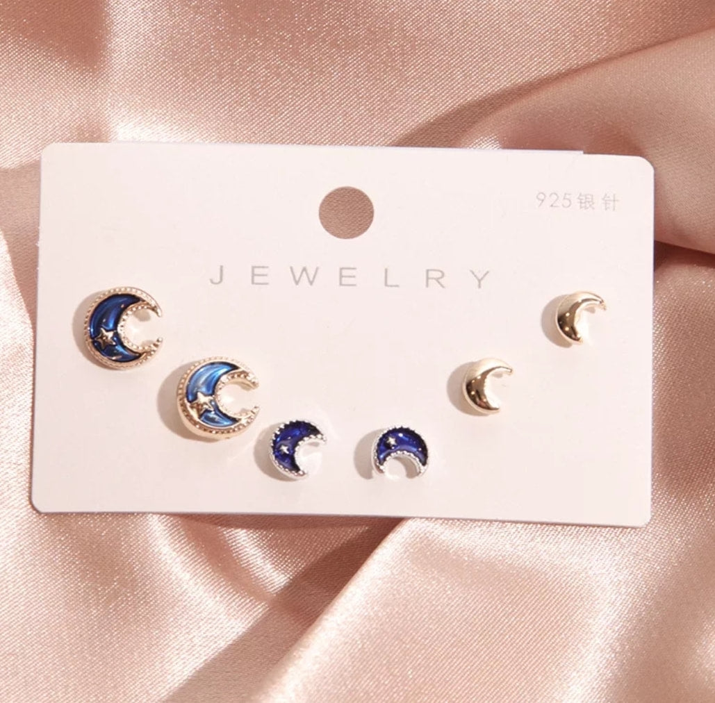 6-Pc Fashion Studs Earrings Set - Crescent Moon