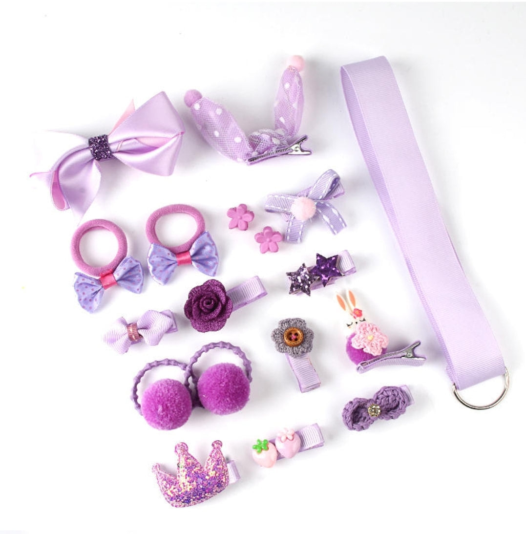 18-Piece Elastic Clips, Bows, and Barrettes Hairpins w/Gift Box for Girls