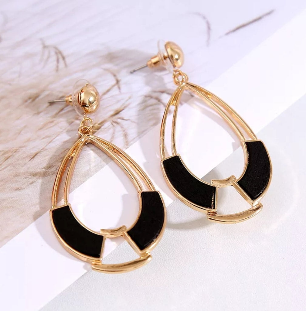 Gold and Black Drop Earrings