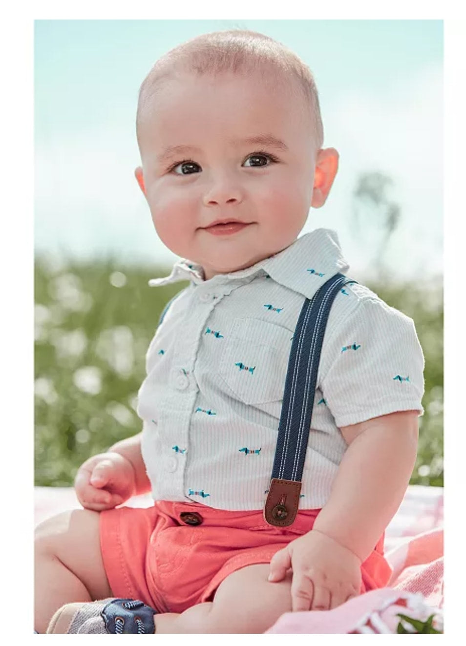 Carter's Toddler Boys 3-Pc. Dog-Print Shirt, Solid Shorts & Suspenders Set