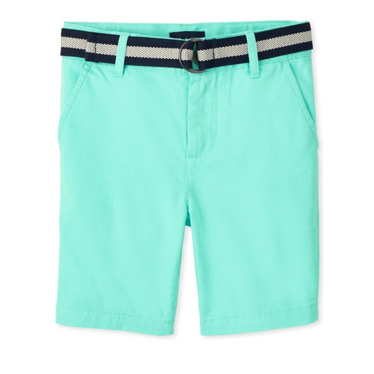 Boys Belted Chino Shorts - Mellow Aqua