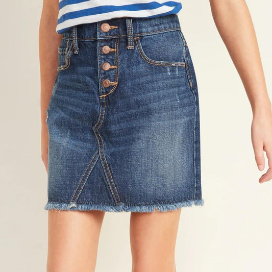 Dark Wash High-Waisted Cutoff Jean Skirt for Girls
