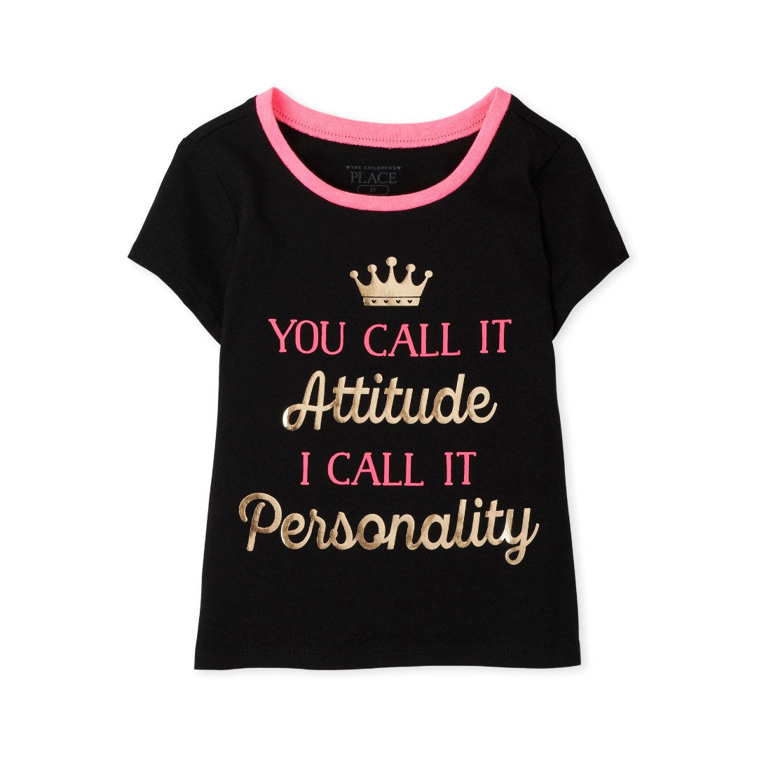 Baby And Toddler Girls You Call It Attitude Graphic Tee - Black