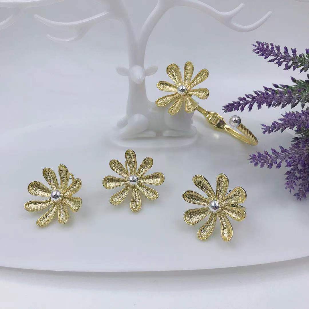 Lotus Inspired Bangle, Earrings, and Ring Italian Jewelry Set