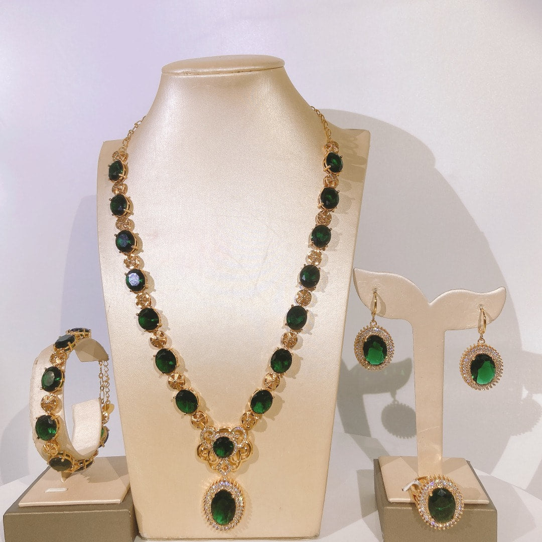 Green 18k Italian Gold Inspired Jewelry Set