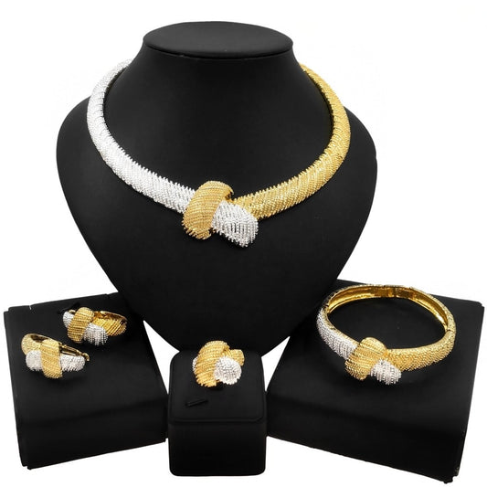 Ribbon Shaped Gold & Silver Italian Jewelry Set