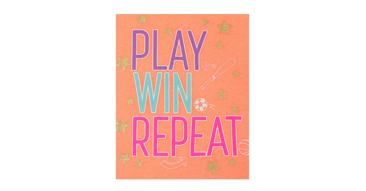 Girls Play Win Repeat Graphic Tee