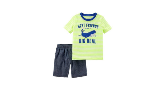 Carter's Infant Boys Outfit Yellow Best Friends Whale Shirt & Chambray Shorts