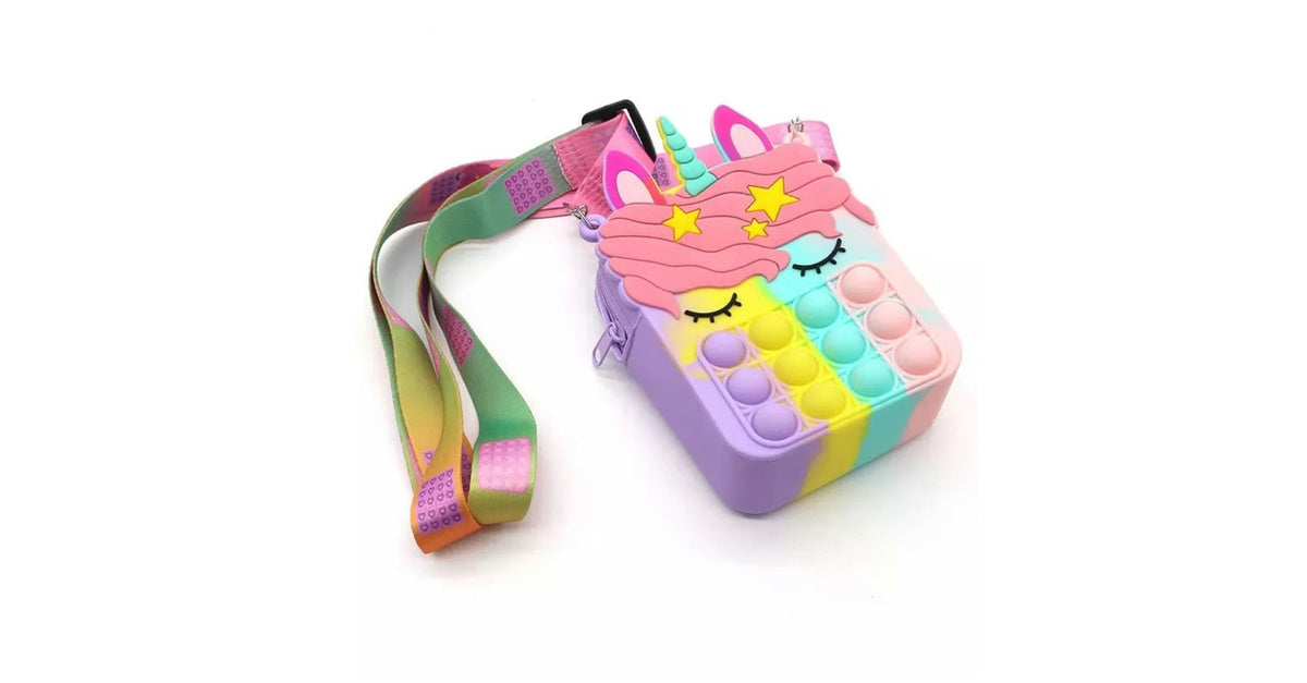Little Girls Silicon Push Pop Crossbody Purse - Rainbow Unicorn