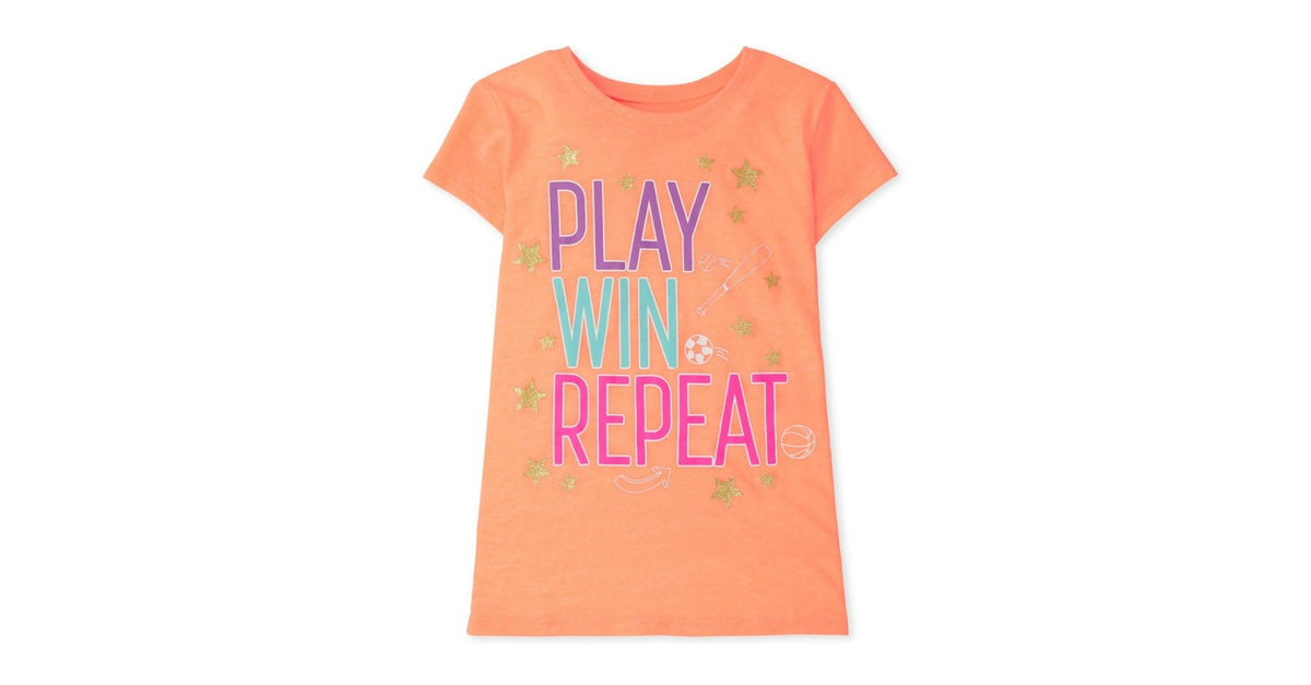 Girls Play Win Repeat Graphic Tee