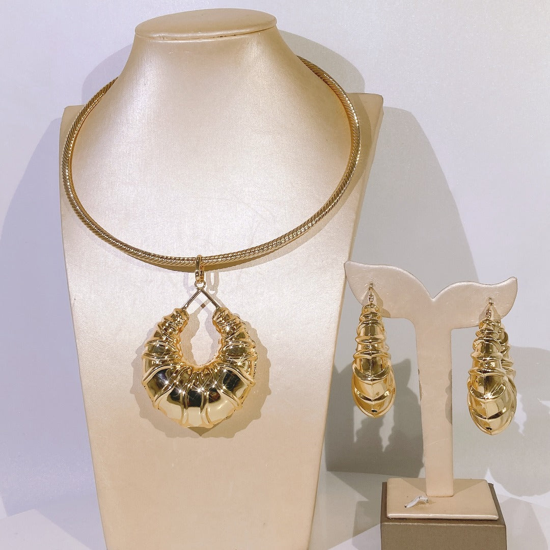 Three Piece Choker Italian Gold Plated Jewelry Set