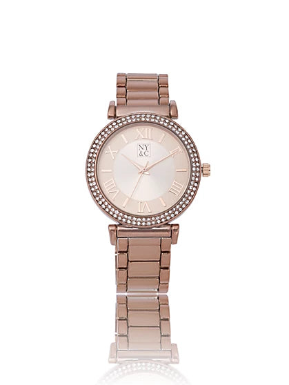 Rose Gold-Tone Pave Link Watch