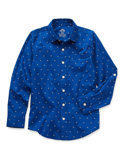 Navy Print Thereabouts Little & Big Boys Long Sleeve Button-Down Shirt
