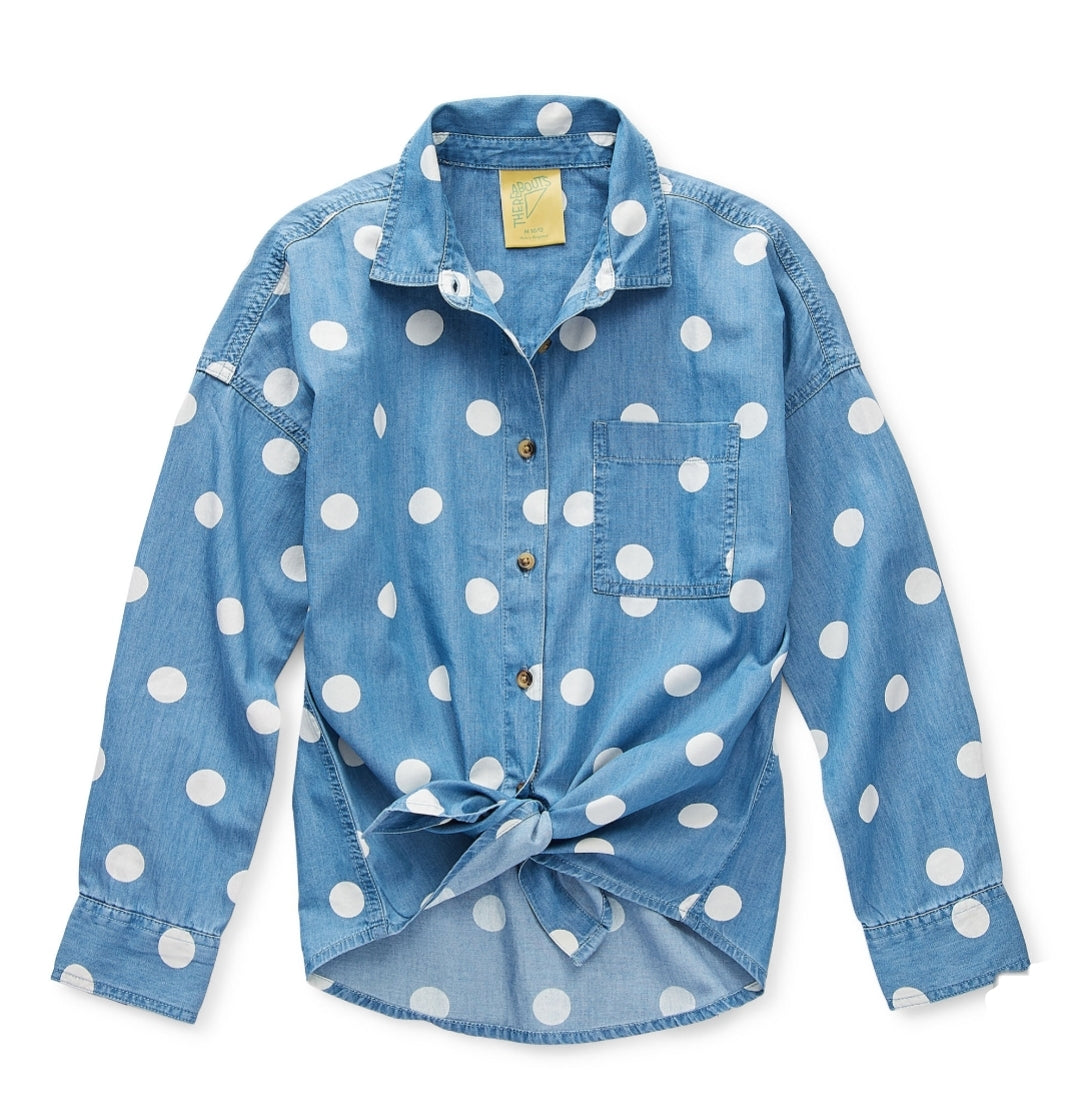 Polka Denim Thereabouts Little & Big Girls Long Sleeve Button-Down Shirt