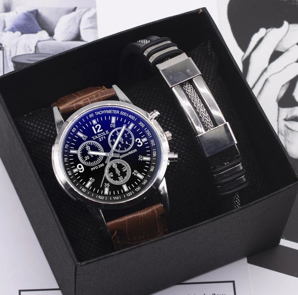 Geneva 3-Pc Alloy Quartz Sports Watch, Wristband w/Gift Box