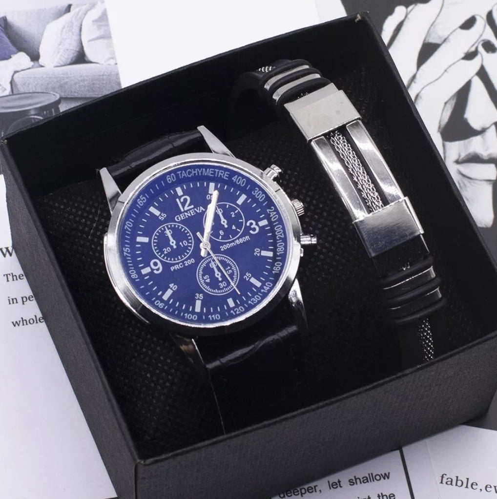 Geneva 3-Pc Alloy Quartz Sports Watch, Wristband w/Gift Box
