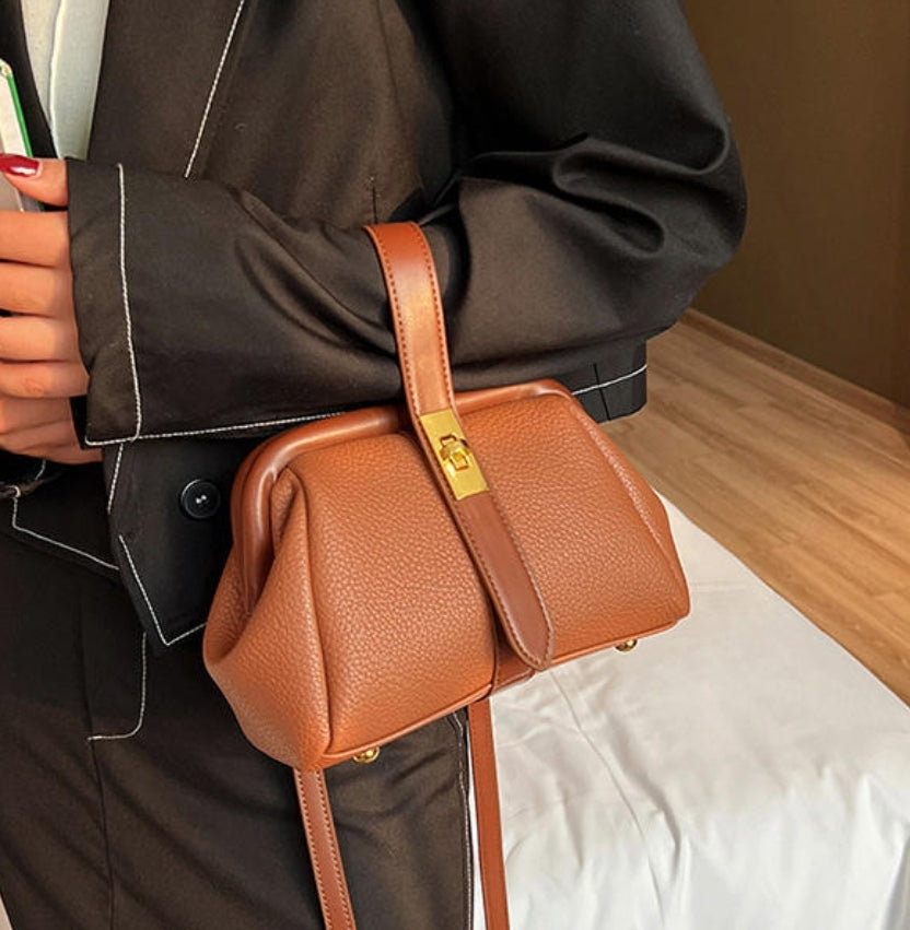 Chloe Vintage Mini Messenger Crossbody Handbag - Brown