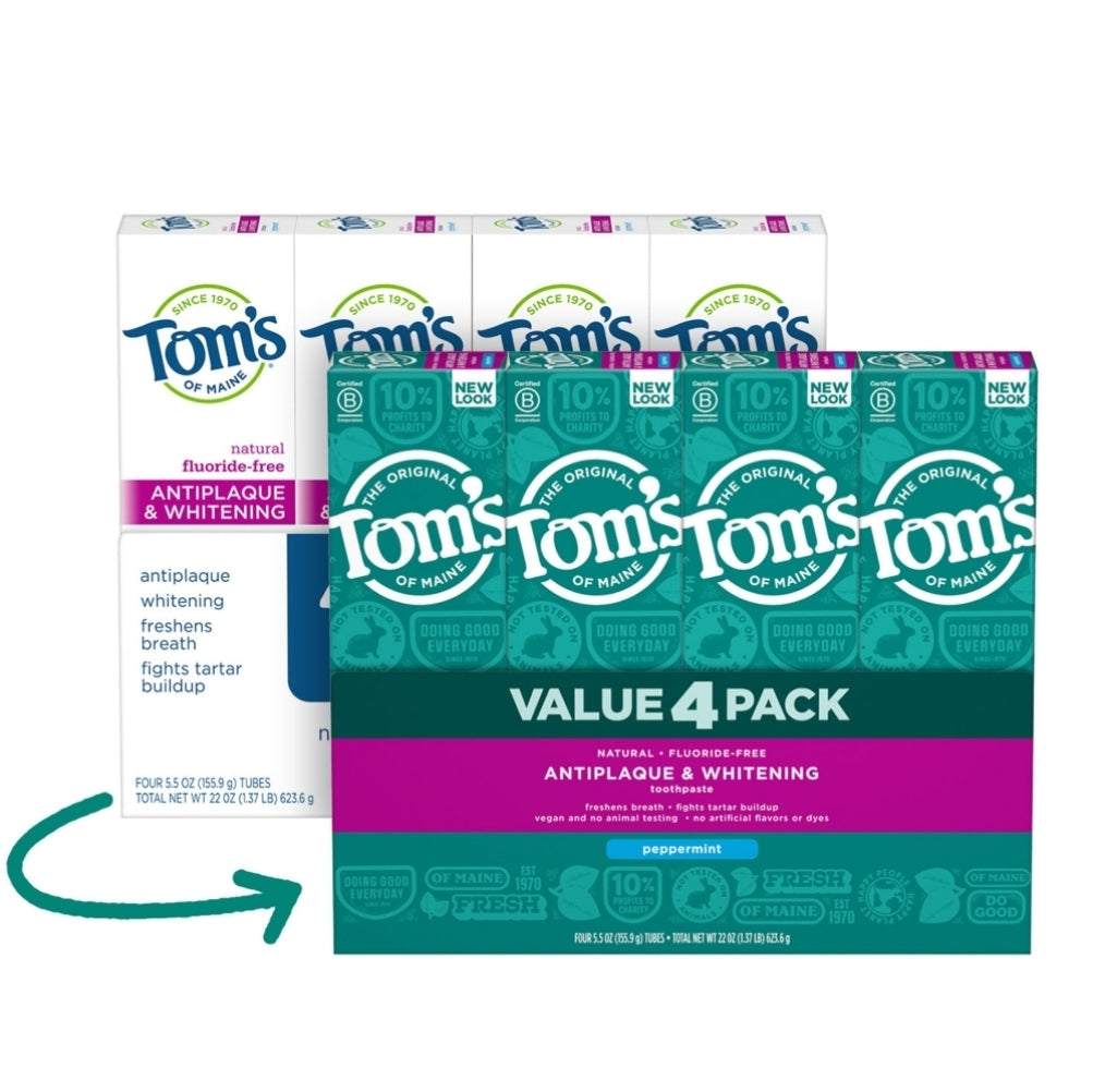 Tom's of Maine Fluoride-Free Antiplaque & Whitening Toothpaste, Peppermint (5.5 oz., 4 pk.)