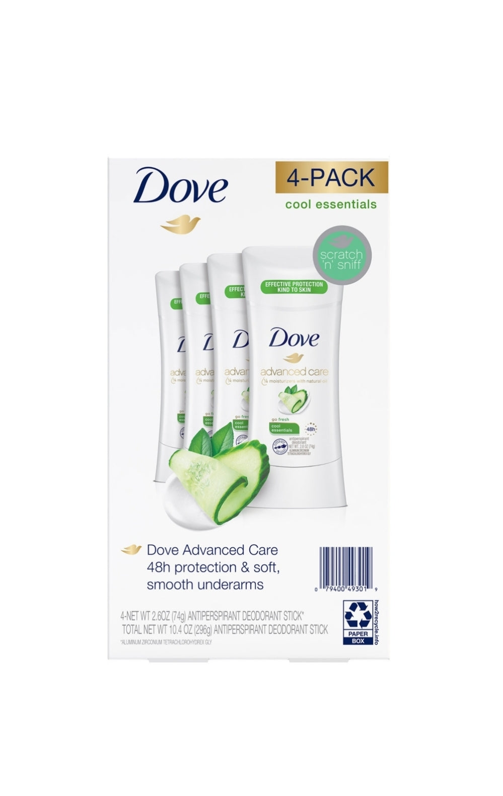 Dove Antiperspirant Deodorant Cool Essentials (2.6 oz., 4 pk.)