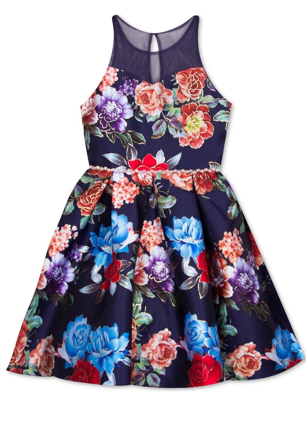 Rare Editions Big Girls Floral-Print Illusion Dress