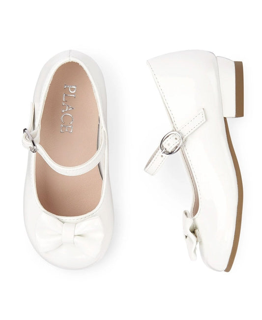 Toddler Girls Bow Low Heel Shoes - White