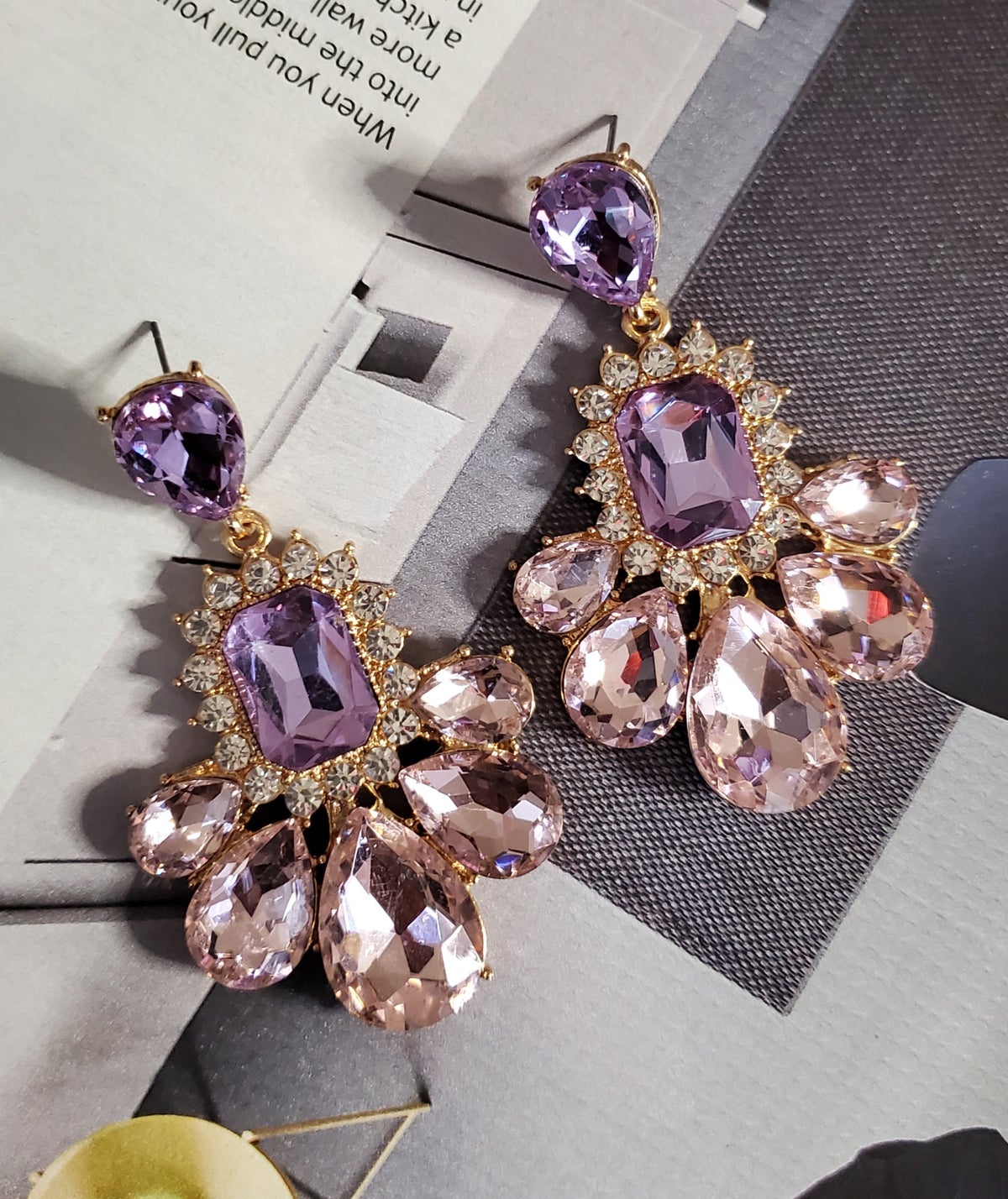 Lilac Peacock Crystal Drop Earrings